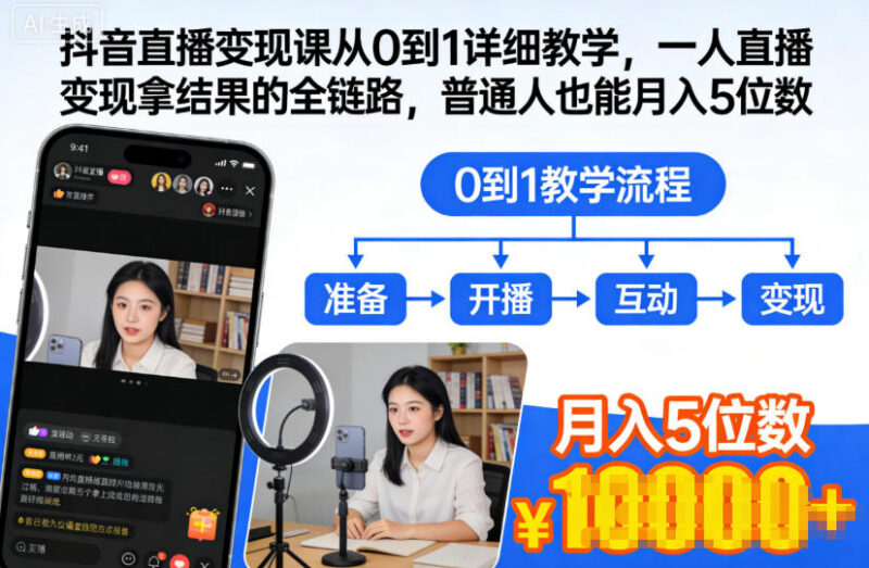 抖音一人直播变现从0到1全链路教学 普通人入门实操教程