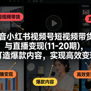 抖音小红书视频号短视频带货与直播变现10-20期实战教程合集-雨叶虚拟资源网