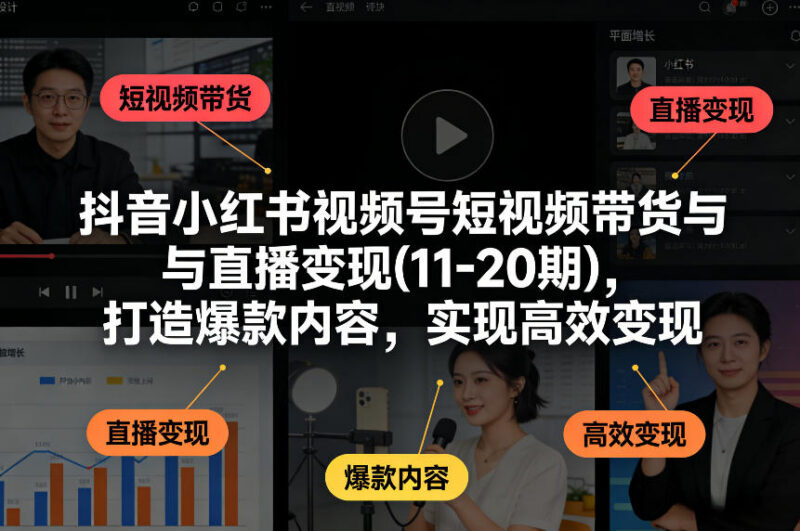 抖音小红书视频号短视频带货与直播变现10-20期实战教程合集