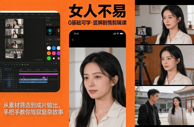 0基础可学 《女人不易》竖屏剧情剪辑课 从素材到成片全流程教学