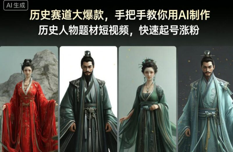 AI制作历史人物题材短视频教程 历史赛道起号涨粉全流程拆解