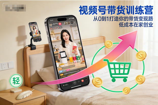 视频号带货训练营实操教程 从0到1掌握变现方法低成本居家创业