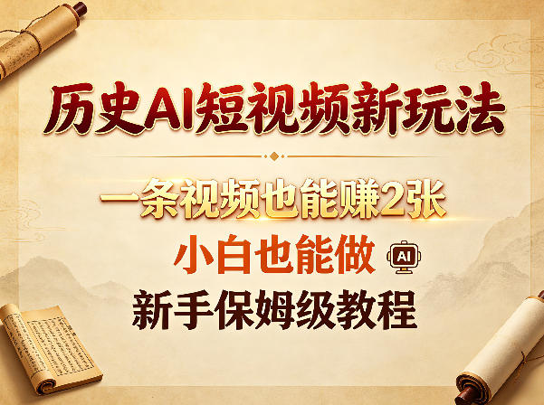 历史AI短视频实操变现教程 零基础新手保姆级入门指南