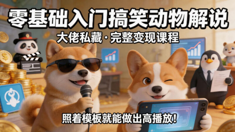 零基础入门搞笑动物解说 全套变现课程照着模板做高播放作品