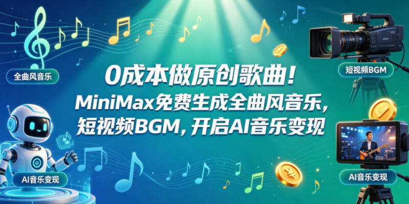 零成本生成全曲风原创歌曲 MiniMax免费AI音乐工具使用及变现教程