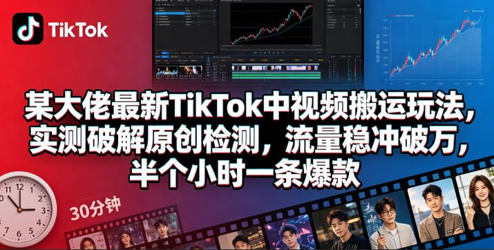 2024最新TikTok中视频搬运玩法 破解原创检测半小时出爆款