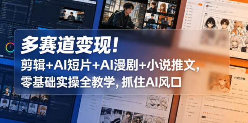 零基础剪辑AI短片AI漫剧小说推文实操教学 多赛道变现教程