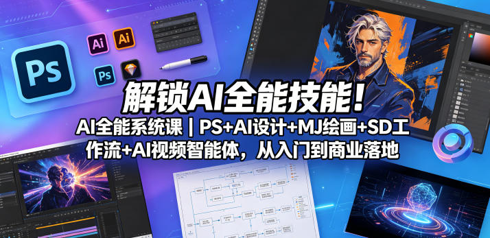 AI全能系统课从入门到商业落地 覆盖设计绘画视频智能体全技能