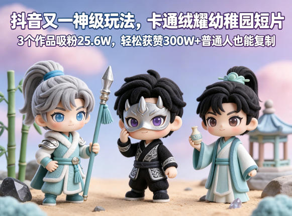 抖音卡通绒耀幼稚园短片新玩法 3条作品吸粉25.6W普通人可复制