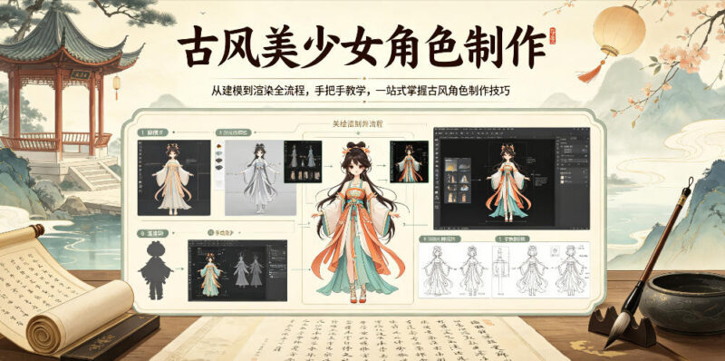 古风美少女角色制作全流程 从建模到渲染手把手教学附素材