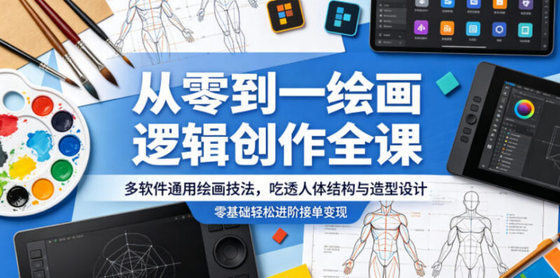 零基础绘画逻辑创作全课 多软件通用技法 吃透人体结构可接单变现