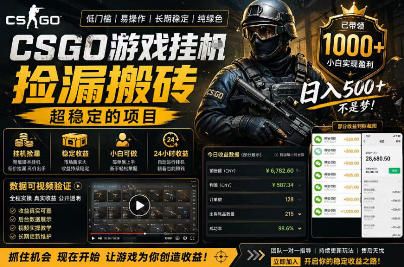 CSGO游戏饰品搬砖项目详解 全自动操作无需玩游戏可盈利