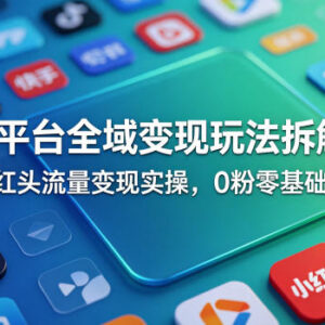 多平台全域低门槛变现玩法拆解 0粉零基础抖快红头流量实操指南-雨叶虚拟资源网