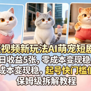 AI萌宠短剧短视频副业玩法拆解 零成本低门槛实操教程-雨叶虚拟资源网