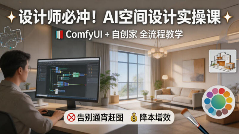 AI空间设计实操教程 ComfyUI+自创家全教学 设计师高效出图指南