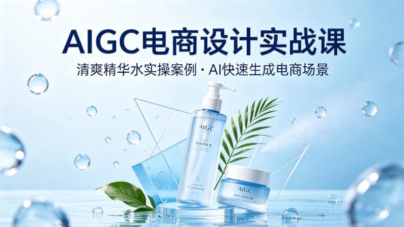 AIGC电商设计实战课 以清爽精华水为例教你用AI生成电商场景