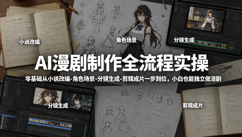零基础AI漫剧制作全流程实操 从改编到剪辑成片小白也能上手