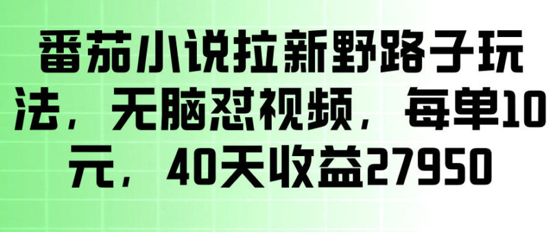 番茄小说拉新无门槛实操玩法 剪视频发作品单佣10元易上手