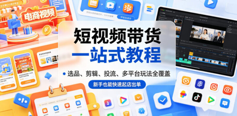 短视频带货全流程实操教程 选品剪辑投流多平台运营新手指南