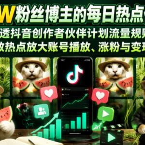 抖音24万粉博主实操教学 抓热点吃透创作者伙伴计划涨粉变现-雨叶虚拟资源网