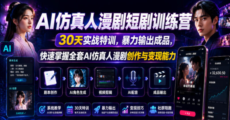 30天AI仿真人漫剧短剧实战训练营 零基础学创作变现全流程