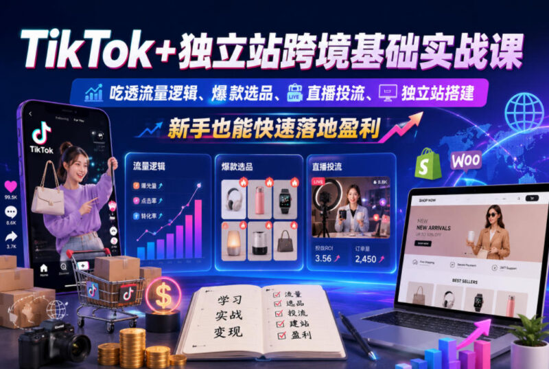 TikTok+独立站跨境实战课 零基础学流量选品投流建站全流程