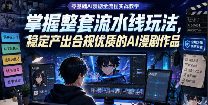 零基础AI漫剧全流程实战教学 掌握流水线玩法稳定产出合规优质作品