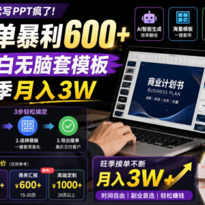 AI代写PPT低门槛副业玩法 无需引流套模板即可获得高收益-雨叶虚拟资源网