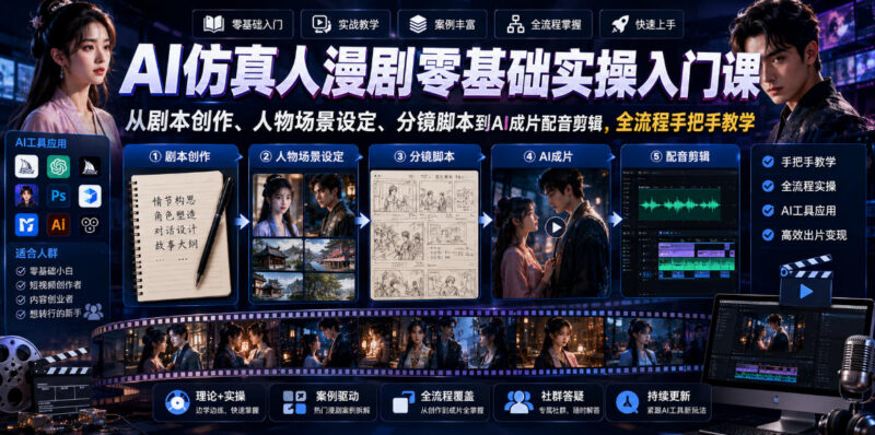 AI仿真人漫剧零基础实操入门课 剧本创作到成片全流程教学