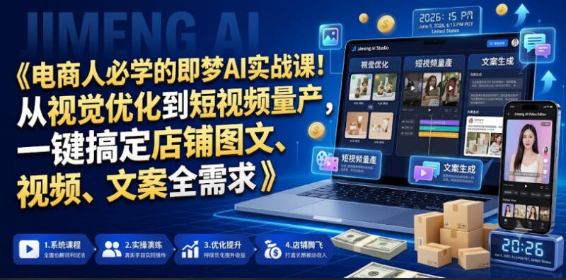 即梦AI电商实战课 覆盖店铺图文视频文案全场景运营需求