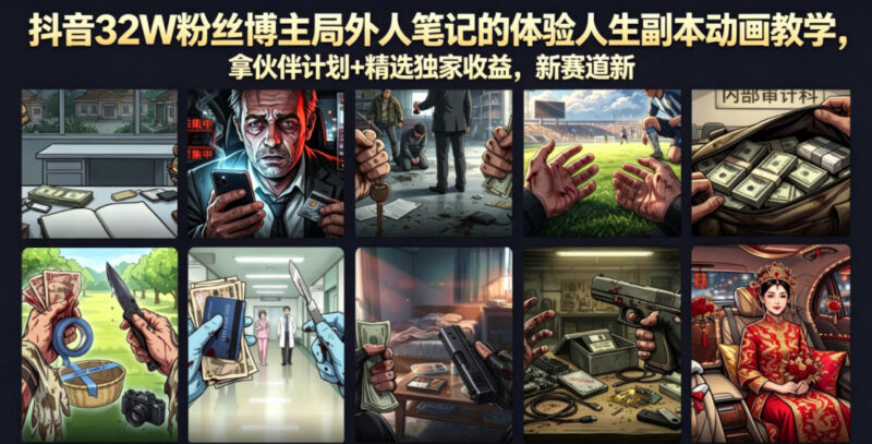 抖音32W粉博主局外人笔记 人生副本动画制作涨粉变现录制教程