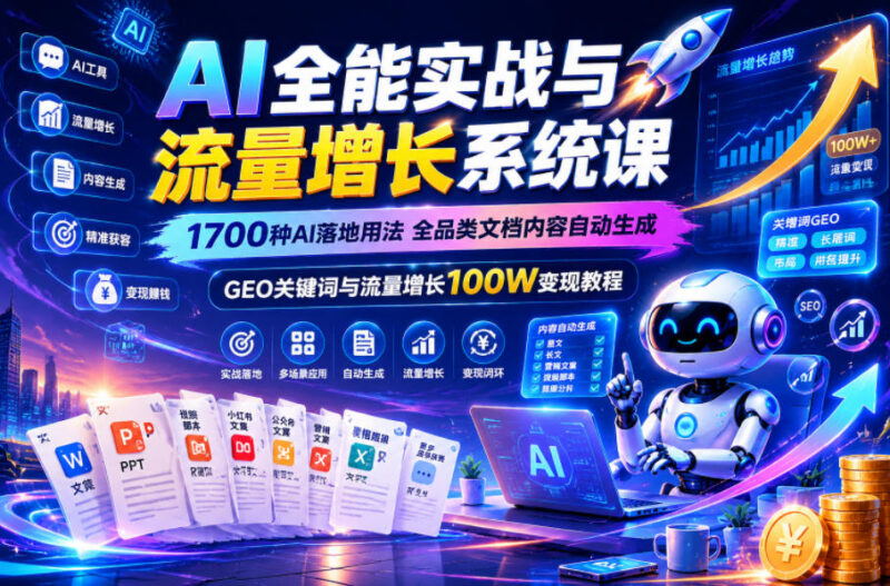 AI全能实战与流量增长系统课 1700种落地用法掌握流量变现技能