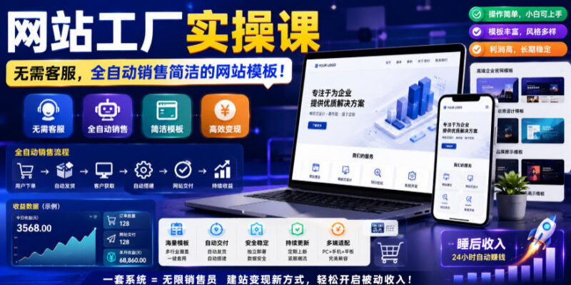 网站工厂实操课教程 无需客服销售网站模板自动赚钱方法