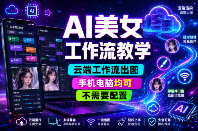 AI美女云端出图工作流教学 零配置多端可用 低门槛助力账号起号