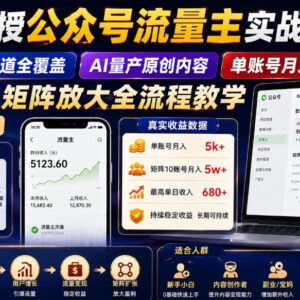 公众号流量主变现实战教程 蓝海赛道AI产内容矩阵运营全流程-雨叶虚拟资源网