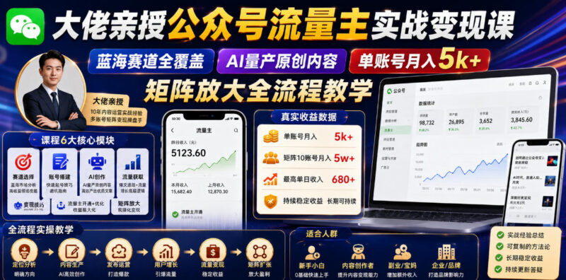 公众号流量主变现实战教程 蓝海赛道AI产内容矩阵运营全流程