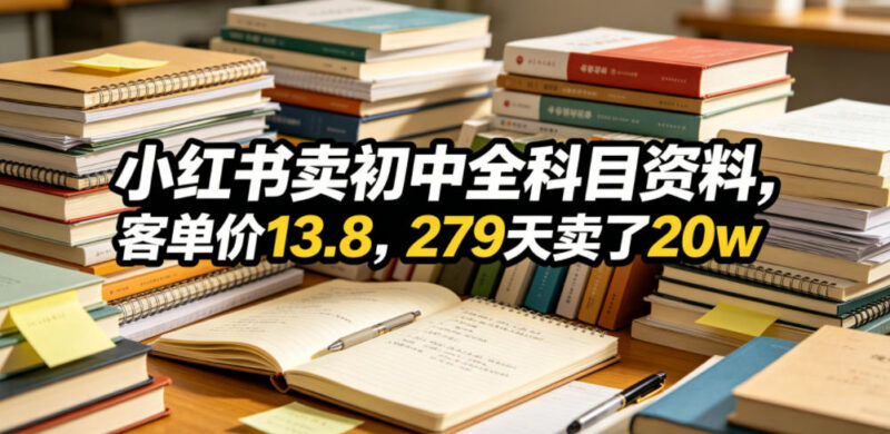 小红书虚拟资料变现玩法:卖初中全科目资料279天营收20万
