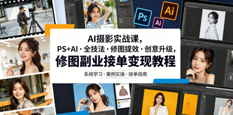 PS+AI摄影修图全技法实战课 提效增创意助力修图副业接单变现