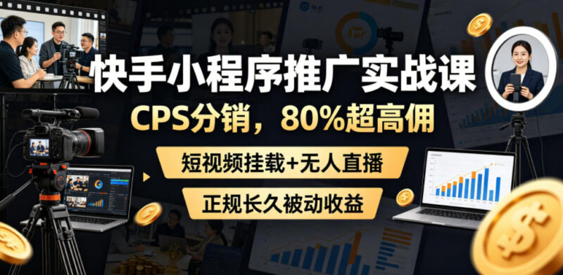 快手小程序推广实战教程 CPS高佣分销短视频挂载无人直播玩法