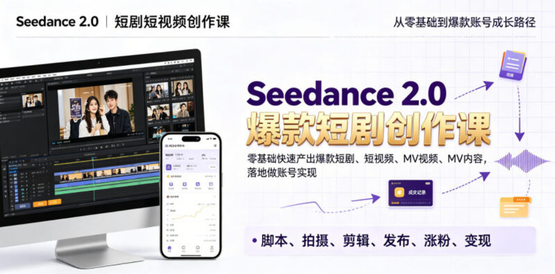 Seedance 2.0短剧短视频创作课 零基础学AI内容创作落地做号变现