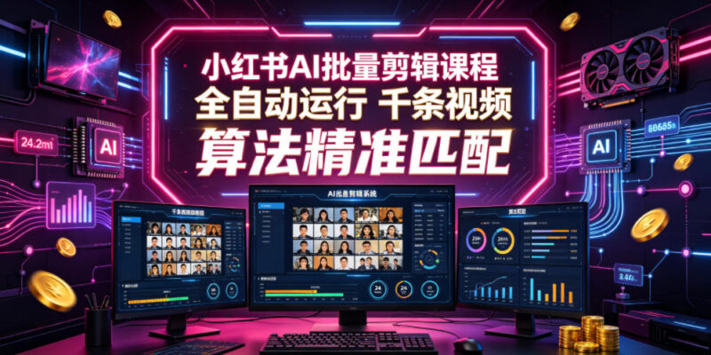 小红书AI批量剪辑课程 全自动千条视频处理适配算法提升运营效率