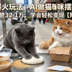 AI生成猫咪摆摊短视频玩法 宠物赛道零基础低成本变现教程-雨叶虚拟资源网