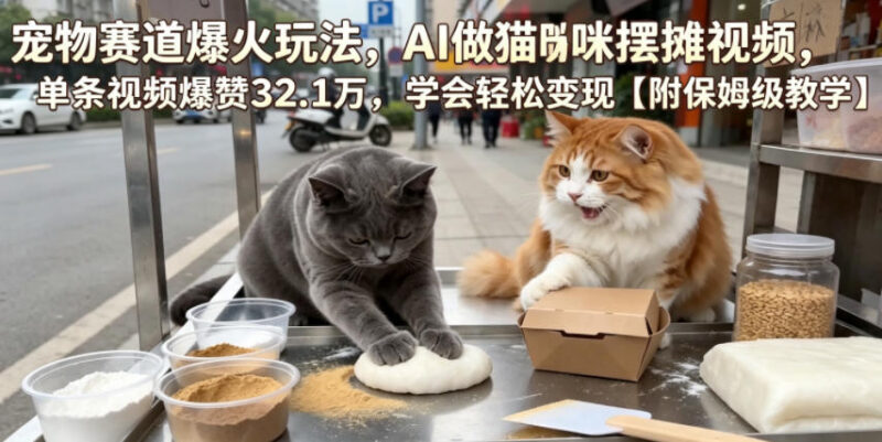 AI生成猫咪摆摊短视频玩法 宠物赛道零基础低成本变现教程