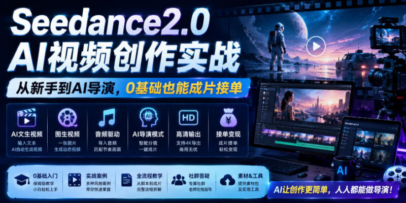 Seedance2.0 AI视频创作实战课 0基础从入门到成片接单全指南