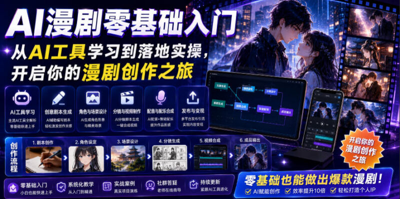 AI漫剧零基础入门实操教程 从工具学习到落地全流程教学