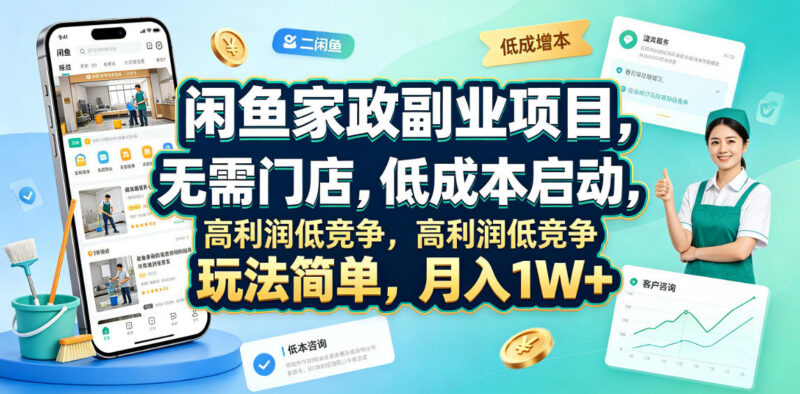 闲鱼家政副业全流程玩法 无门店低成本启动 低竞争易上手高收益