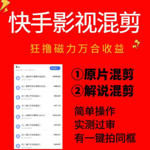 快手影视混剪磁力万合收益项目实操 含过审及一键同框玩法教程-雨叶虚拟资源网