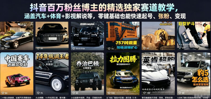 抖音百万粉博主独家运营教程 汽车体育影视解说零基础起号涨粉变现