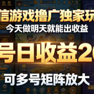 微信游戏撸广告独家玩法 单号日收益20+可多号矩阵放大操作-雨叶虚拟资源网