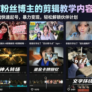 抖音40W粉博主剪辑实操教学 0基础起号解锁变现及伙伴计划-雨叶虚拟资源网